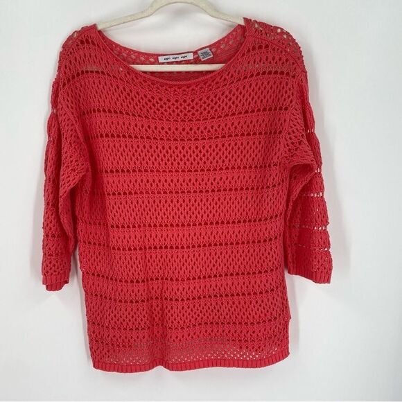 Eight Eight Eight Women’s Eyelet Crochet 3/4 Sleeve Pink Sweater size S - Picture 1 of 3